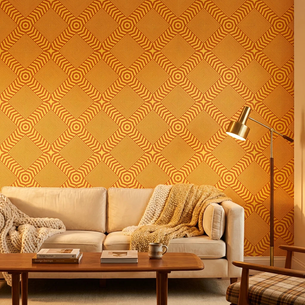 Smooth orange and yellow geometric chevron peel and stick wallpaper - Amber Chevron