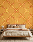 Amber Chevron bold geometric peel and stick wallpaper in a warm and inviting living room