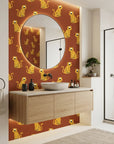 Amber Glimmer Terracotta Leopard Print Wallpaper creating ambiance in a serene bathroom