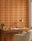Amber Ikat retro geometric peel and stick wallpaper adding character to a cozy bedroom