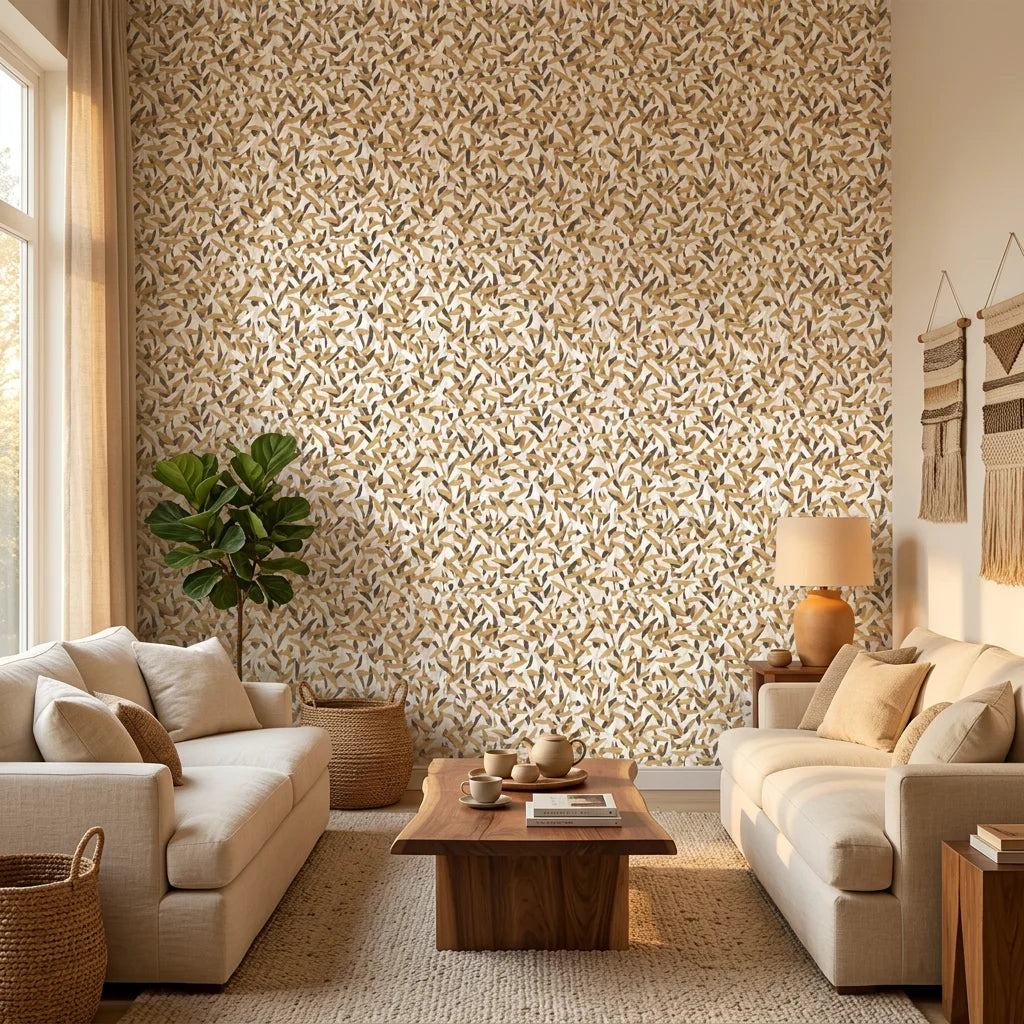 Textured neutral abstract leaves peel and stick wallpaper - Amber Leaves