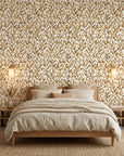 Amber Leaves neutral abstract wallpaper in a warm and inviting living room
