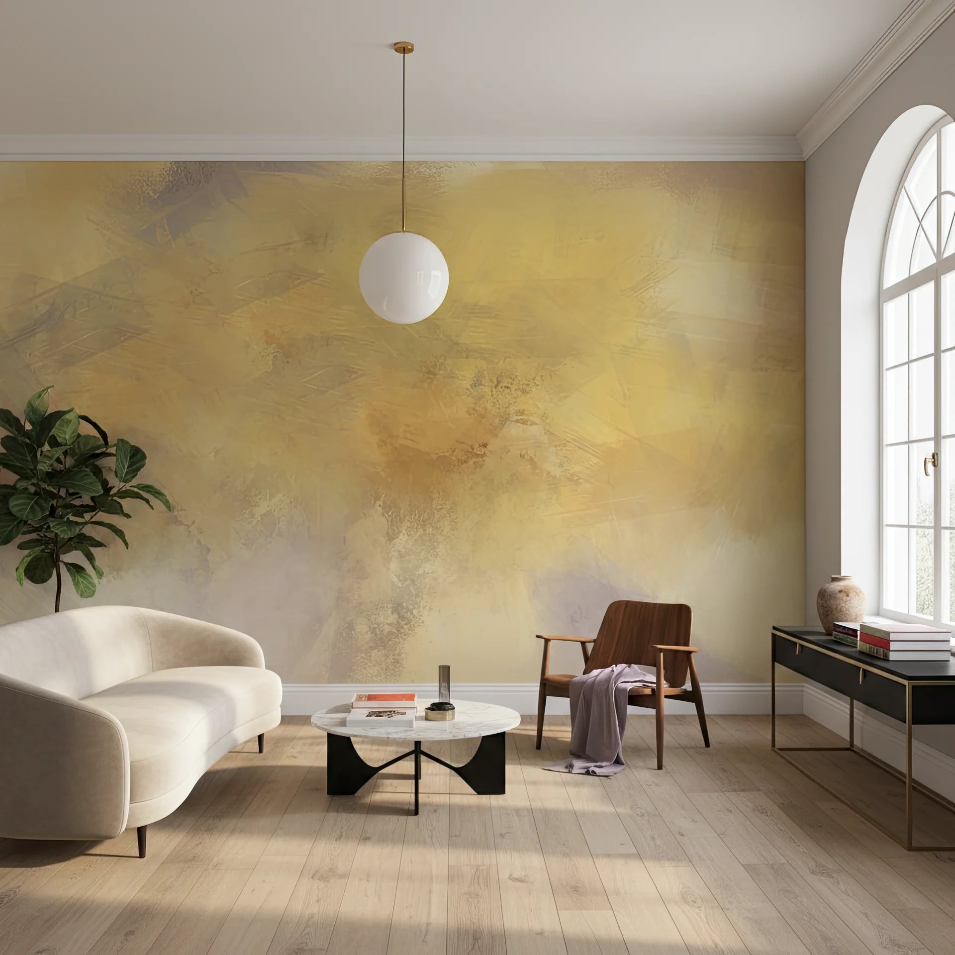 Warm golden amber abstract wallpaper with soft layered translucence