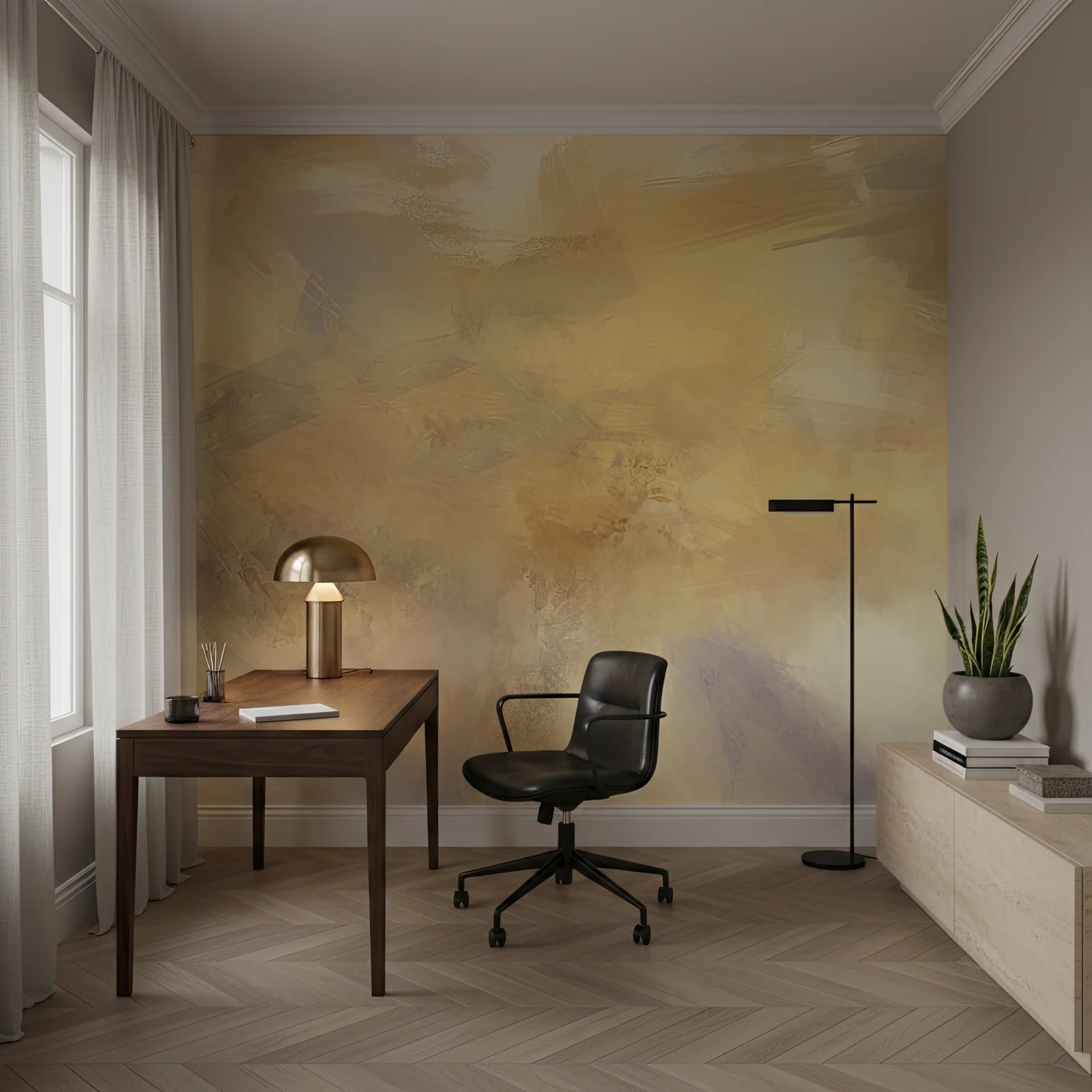 Textured amber peel and stick wallpaper with subtle depth layers