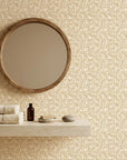 Amber Mosaic golden geometric peel and stick wallpaper creating ambiance in a serene bathroom