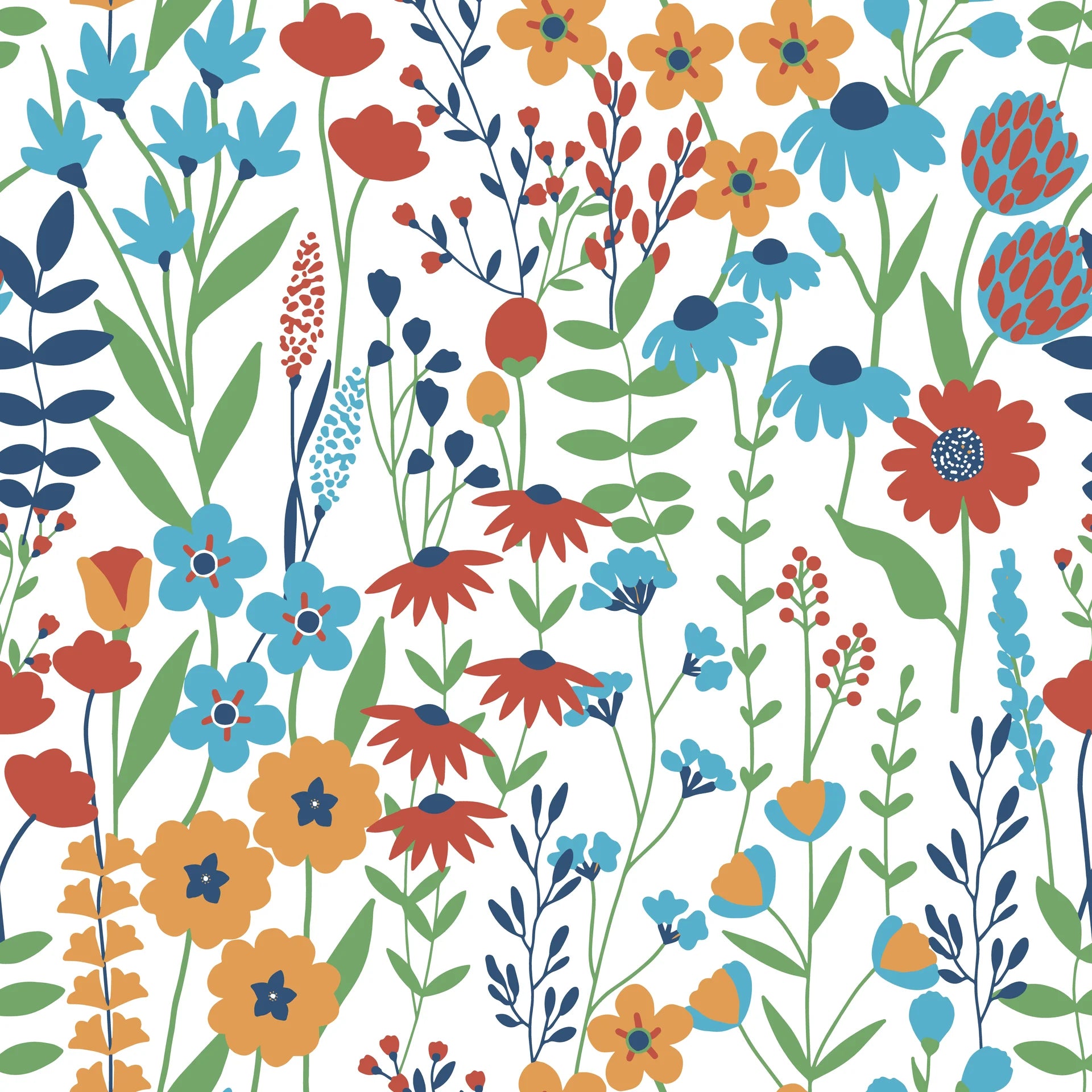 Amber Poppy vibrant floral peel and stick wallpaper creating ambiance in a serene bathroom