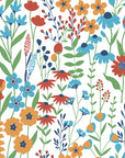Amber Poppy vibrant floral peel and stick wallpaper creating ambiance in a serene bathroom