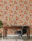 Amber Rhythm abstract earth wallpaper as a feature wall in a bright home office