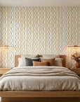 Amber Wave neutral abstract peel and stick wallpaper in a warm and inviting living room