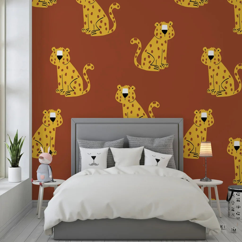 Elegant leopard spots in shades of burnt orange and mustard on a self-adhesive vinyl wall covering. - Amber Glimmer