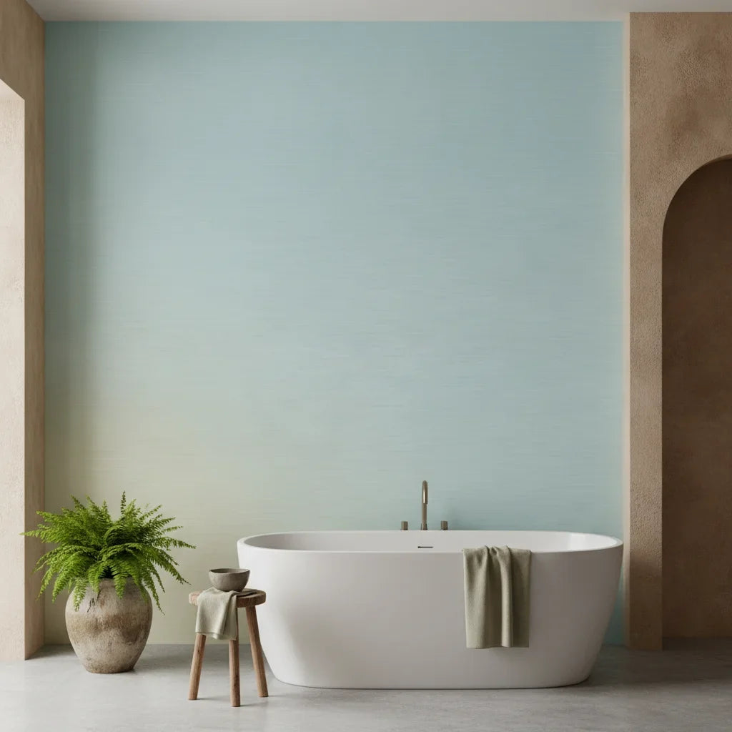 Amber Haze serene blue cream ombre adding character to a cozy bedroom