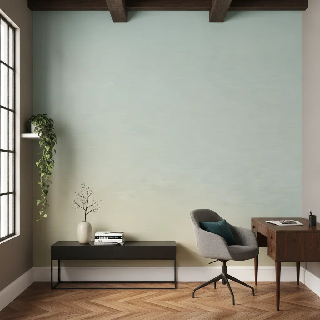 Amber Haze serene blue cream ombre as a feature wall in a bright home office