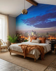 Twilight cityscape Ancient & Modern wallpaper mural transforming modern bedroom accent wall