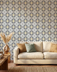 Smooth black, gold, and blue tile pattern peel and stick wallpaper - Andalusian Court