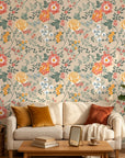 Smooth beige floral vintage peel and stick wallpaper - Anemone Drift