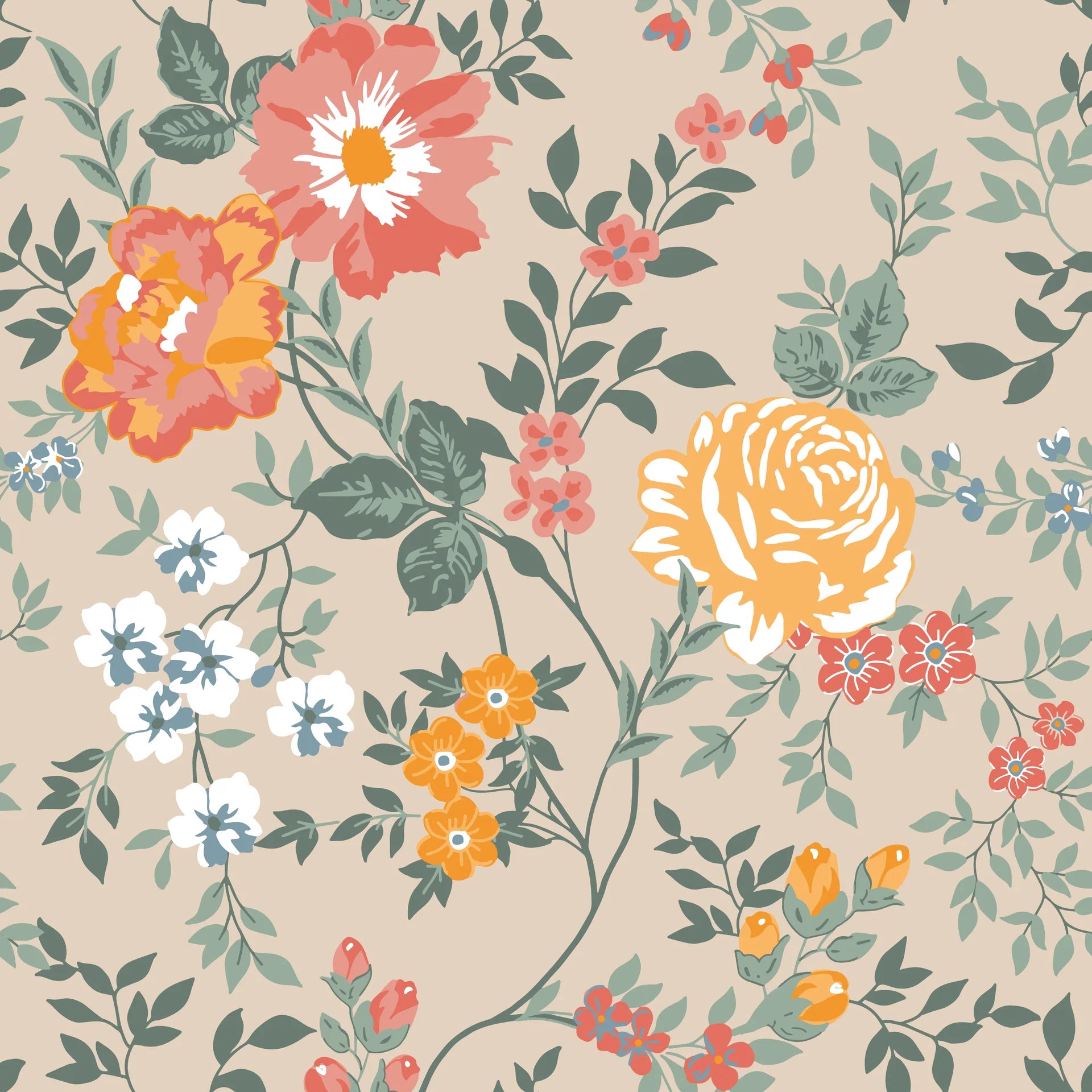 Anemone Drift vintage floral peel and stick wallpaper creating ambiance in a serene bathroom