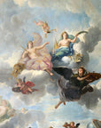 Baroque Angels Above wallpaper featuring classical cherubs and goddesses in soft blue sky with billowing clouds