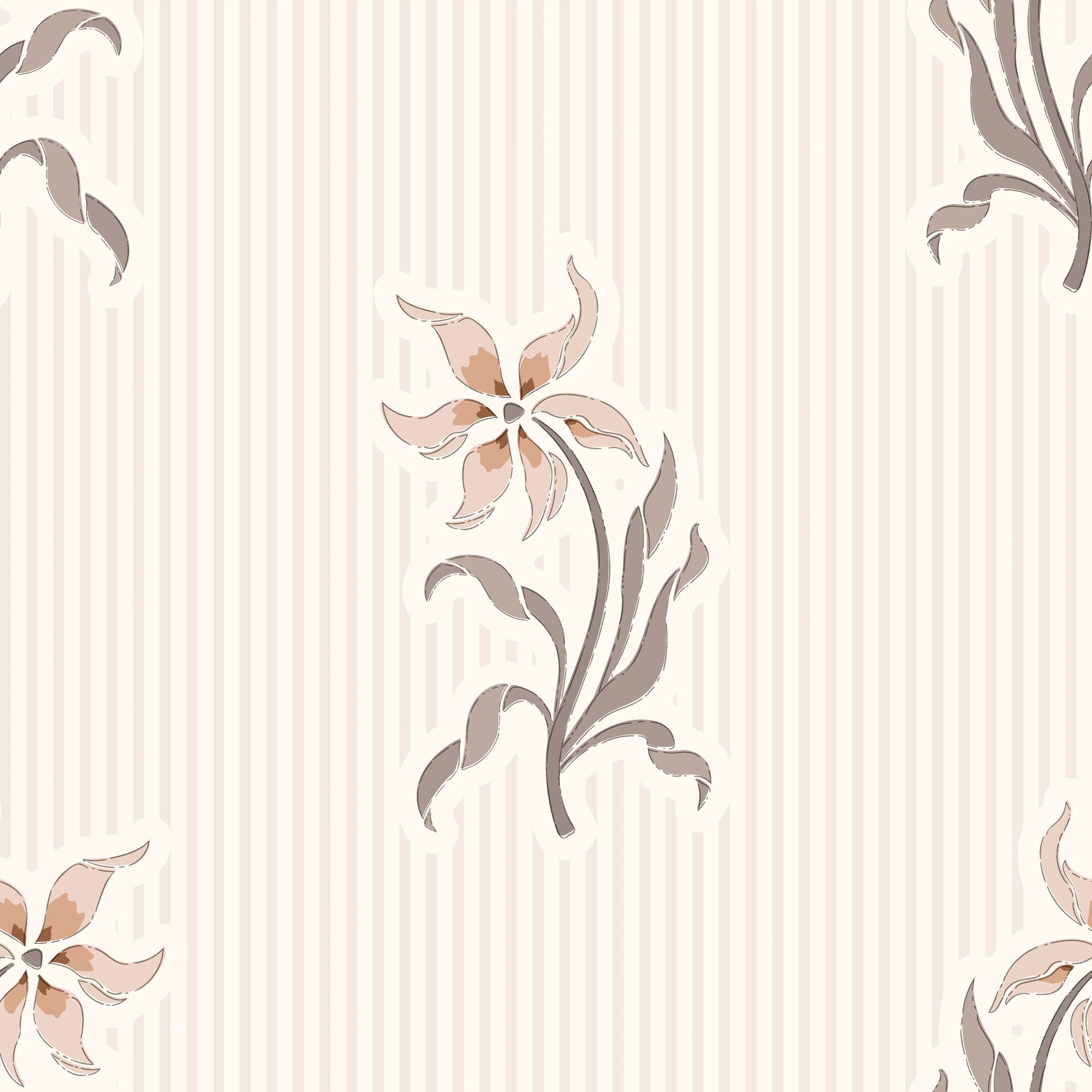 Linen-like peel and stick wallpaper with blush floral stripes - Antique Stripe Charm