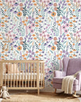 Smooth white pastel floral peel and stick wallpaper - Apricot Meadow