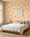 Apricot Tides warm coastal seashell wallpaper adding character to a cozy bedroom
