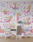 Soft pastel mermaid scale self-adhesive wallpaper in matte white, lilac, and blush pink with blonde accents - Aqua Dreams