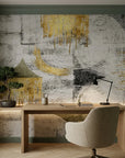 Arc & Gold grey and gold abstract geometric wallpaper adding character to a cozy bedroom