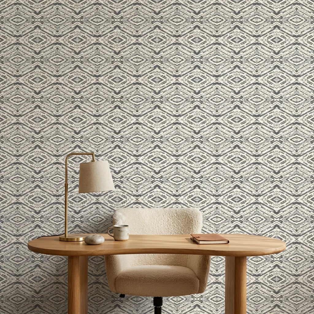 Arrows At Dawn neutral geometric peel and stick wallpaper adding character to a cozy bedroom