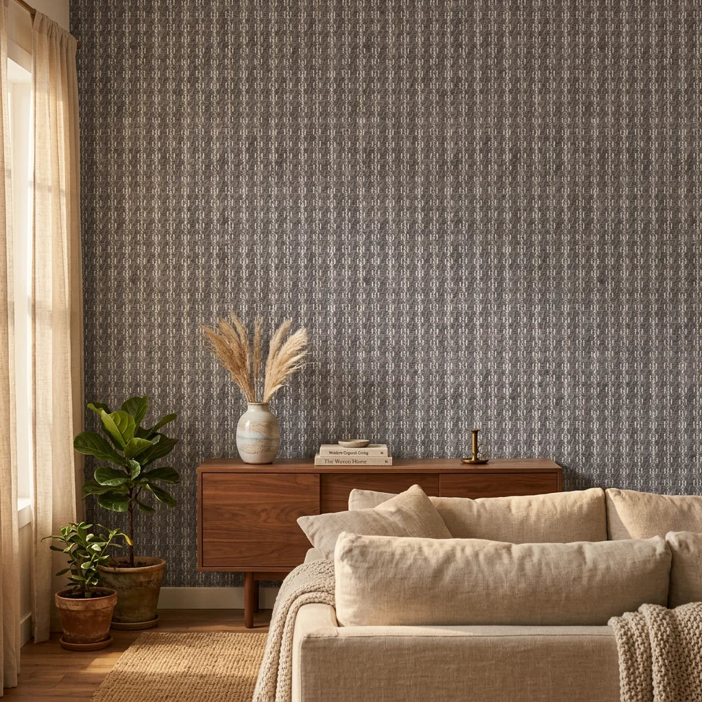 Linen-like neutral abstract stripe peel and stick wallpaper - Ash Column