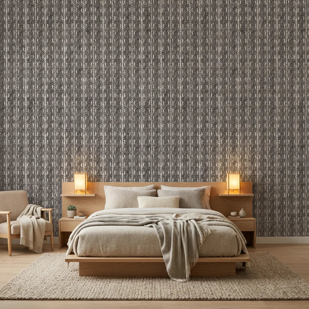 Ash Column neutral abstract peel and stick wallpaper in a warm and inviting living room