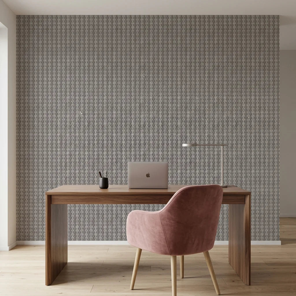Ash Column neutral abstract peel and stick wallpaper adding character to a cozy bedroom