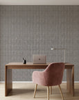 Ash Column neutral abstract peel and stick wallpaper adding character to a cozy bedroom