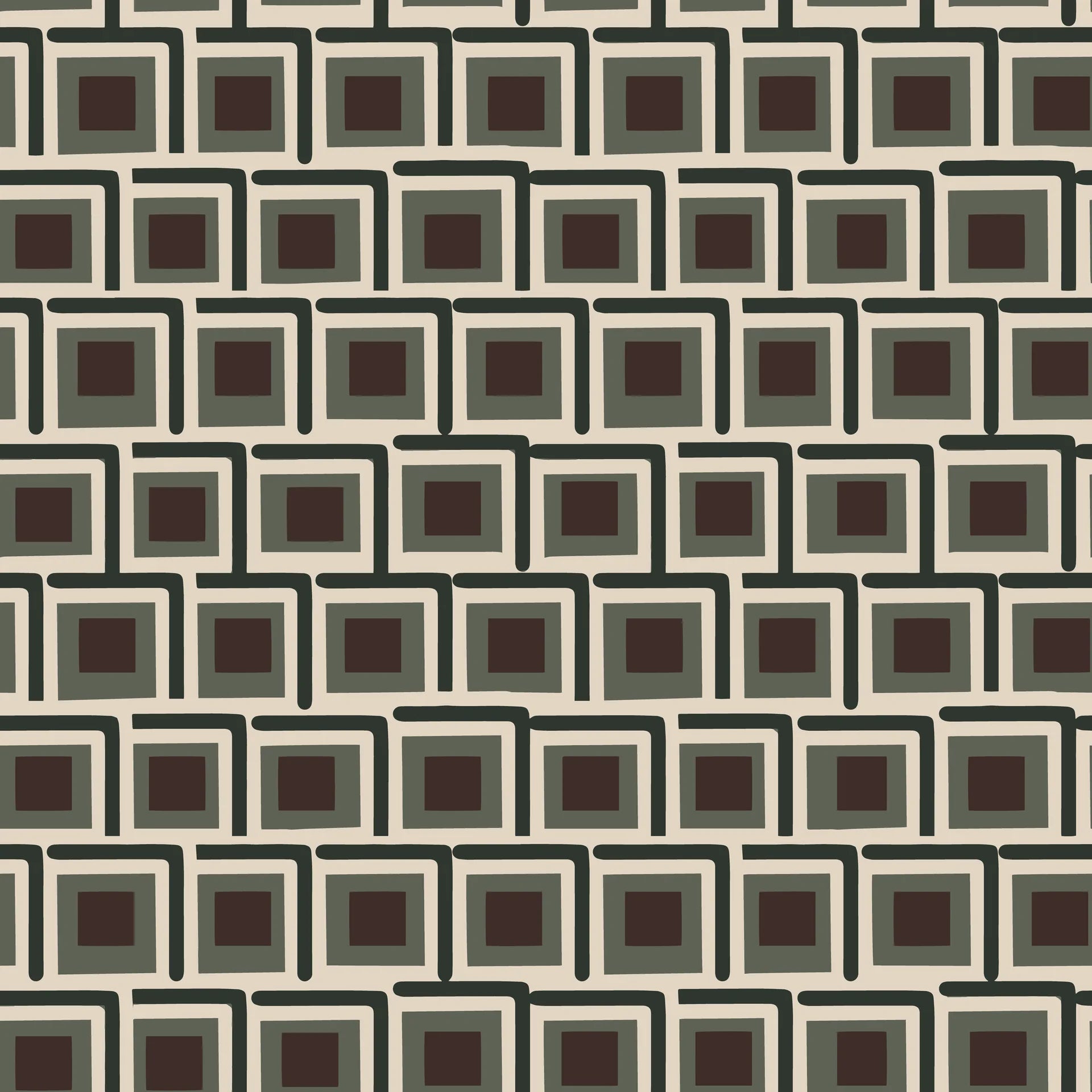 Aubergine Stack earthy geometric peel and stick wallpaper creating ambiance in a serene bathroom