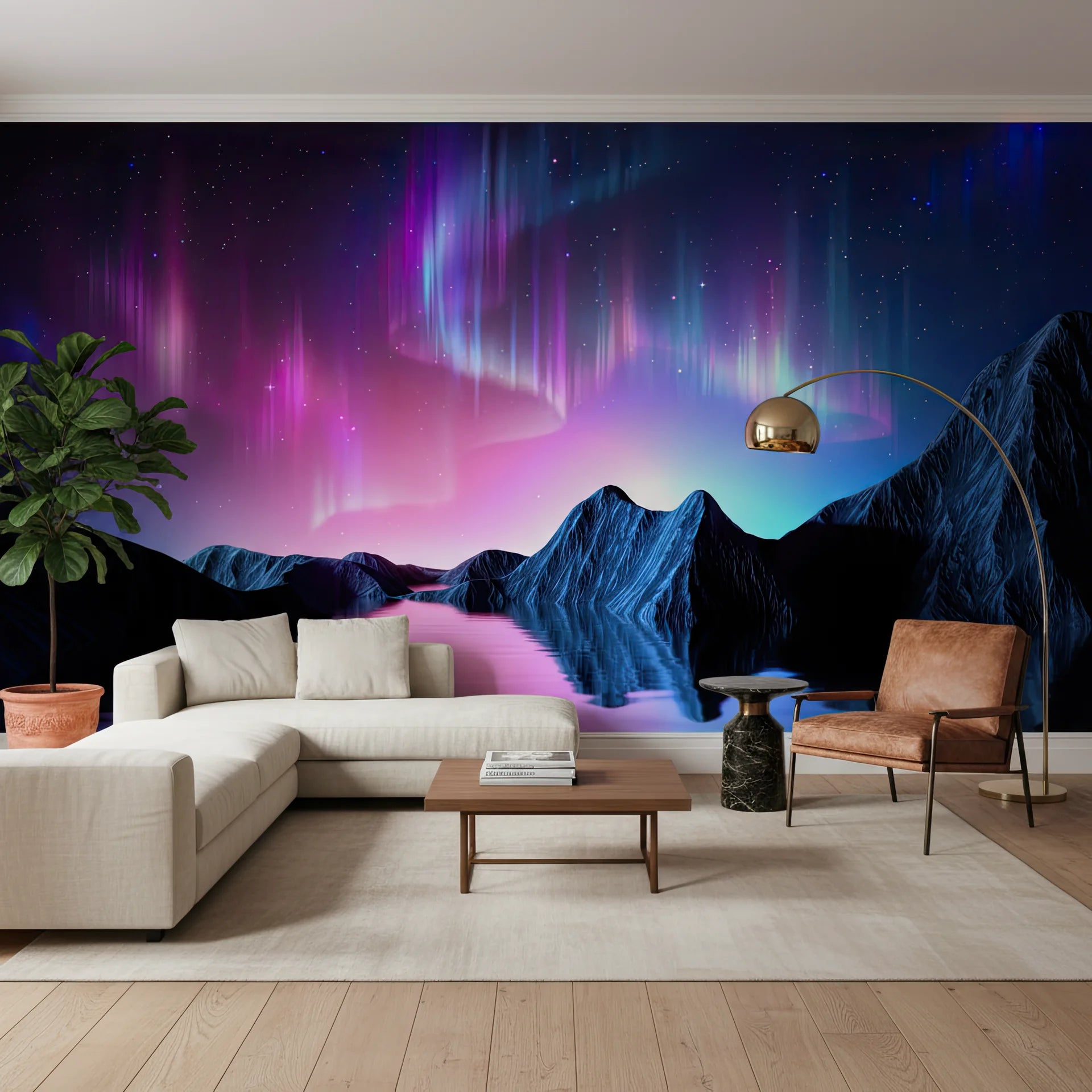 Textured aurora borealis pink blue peel and stick wallpaper