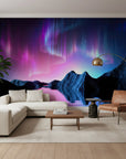 Textured aurora borealis pink blue peel and stick wallpaper