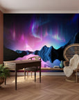 Polar night sky with celestial light display and silent peaks peel and stick wallpaper