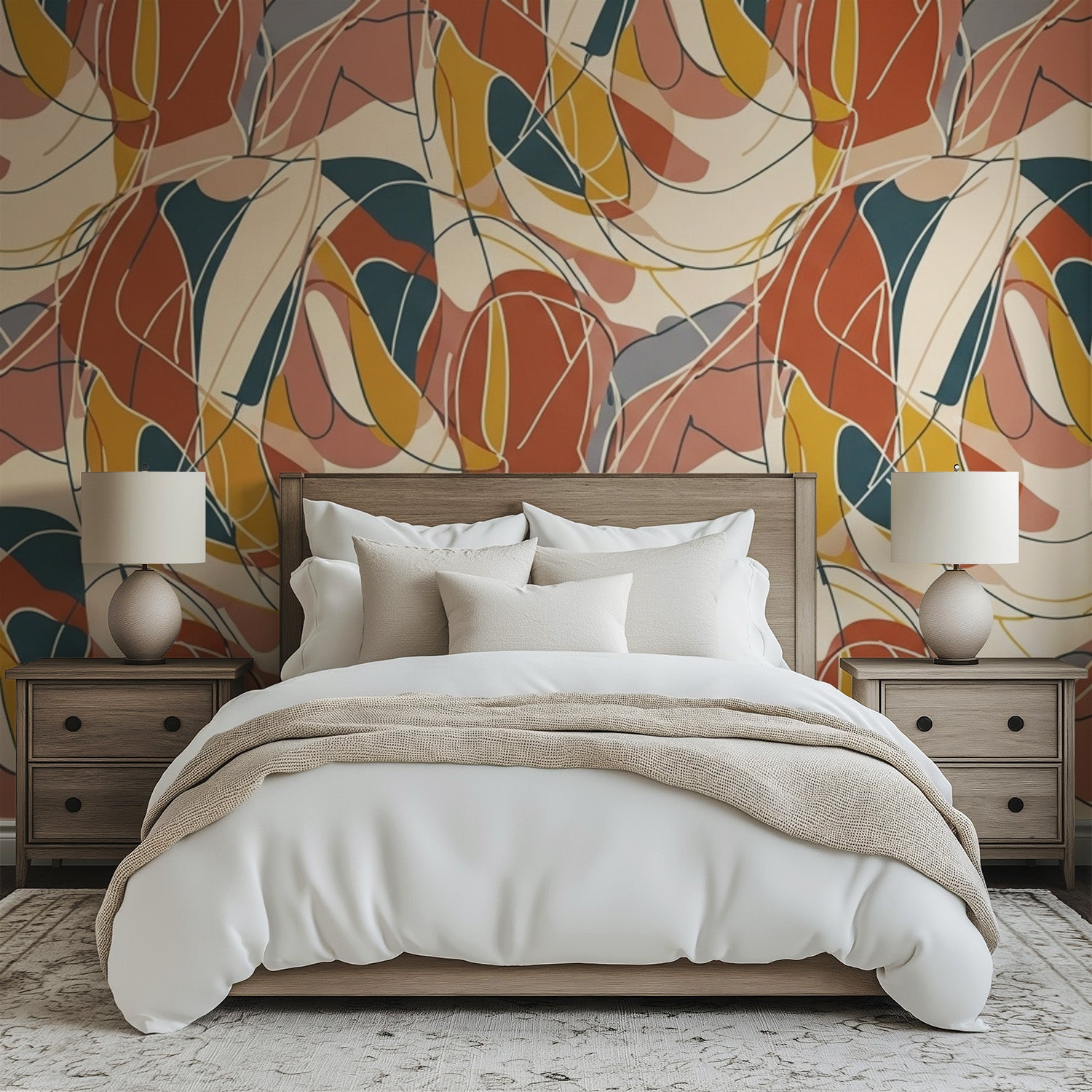 Autumn Abstract Swirl wallpaper room mockup view 1