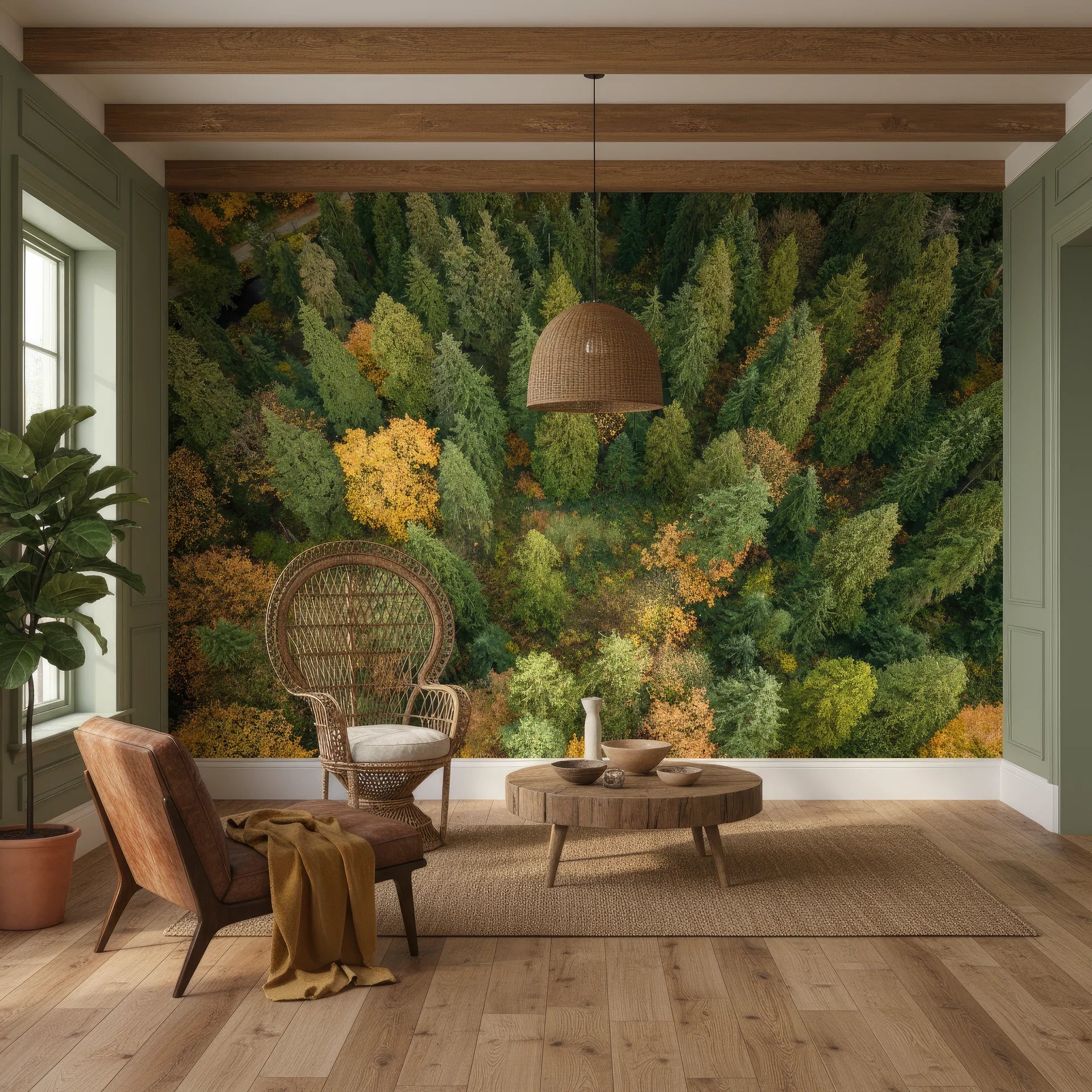 Aerial forest canopy golden autumn peel and stick wallpaper