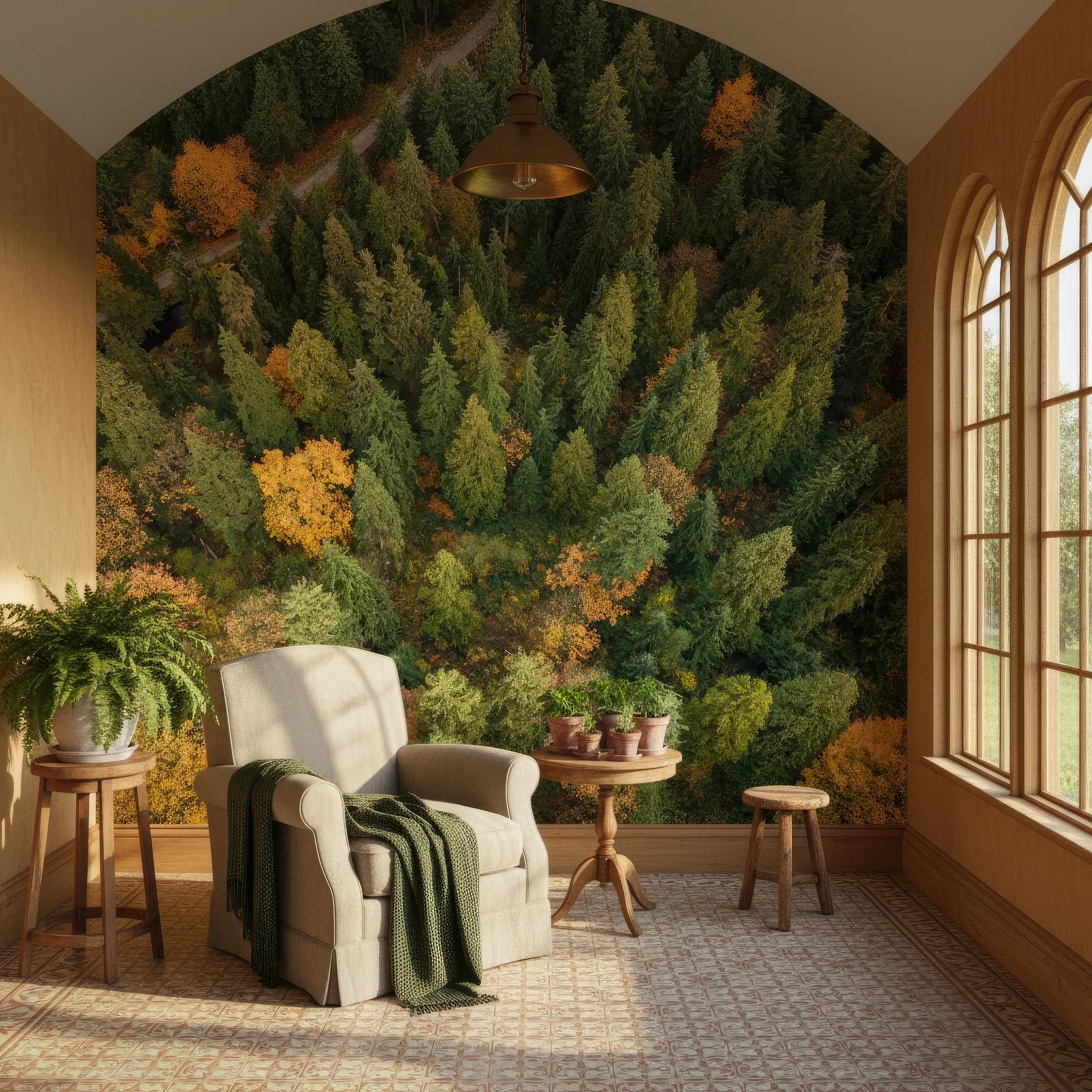 Canopy perspective with autumn tapestry of warm and cool tones removable wallpaper