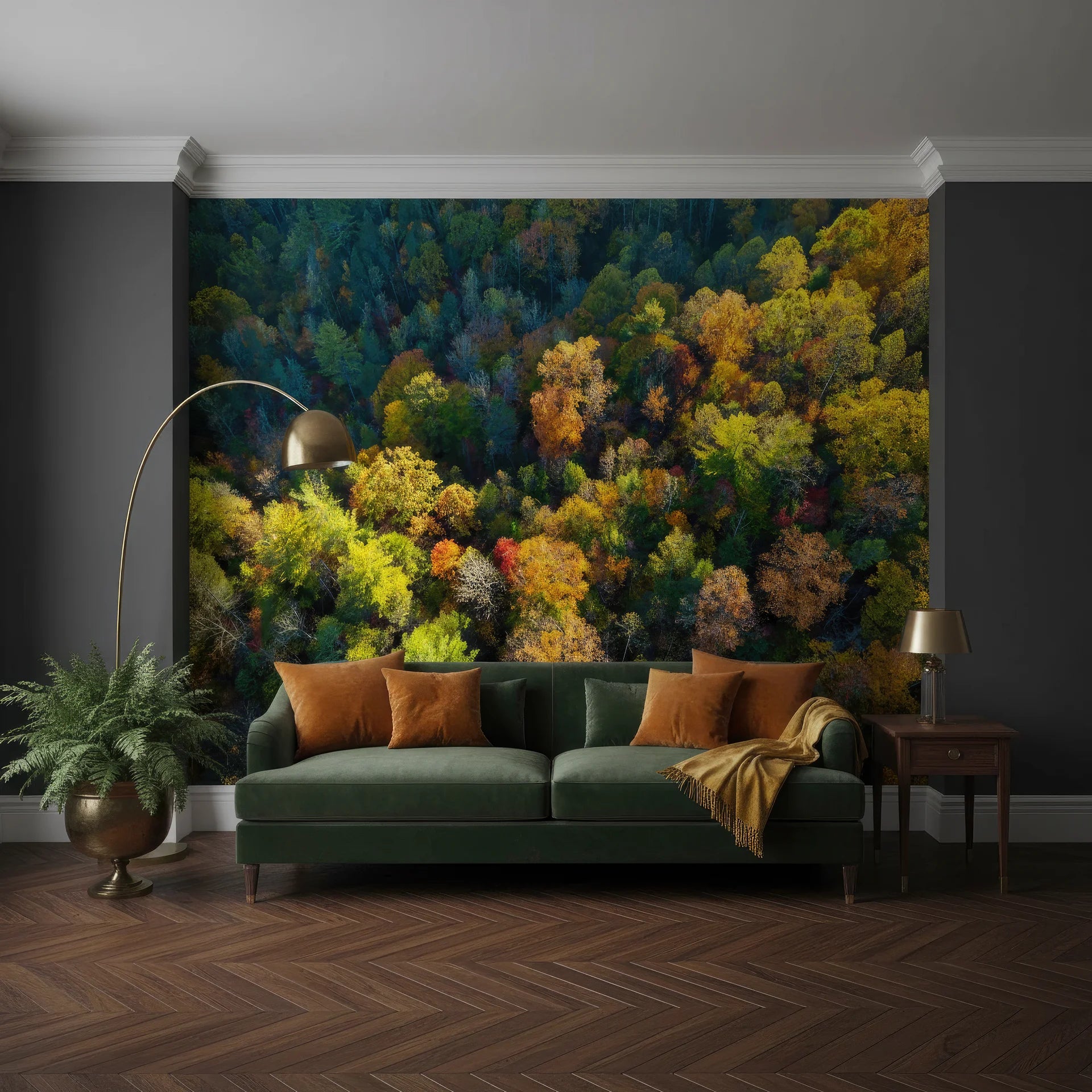 Forest depth showing layered autumn colors and natural patterns peel and stick wallpaper