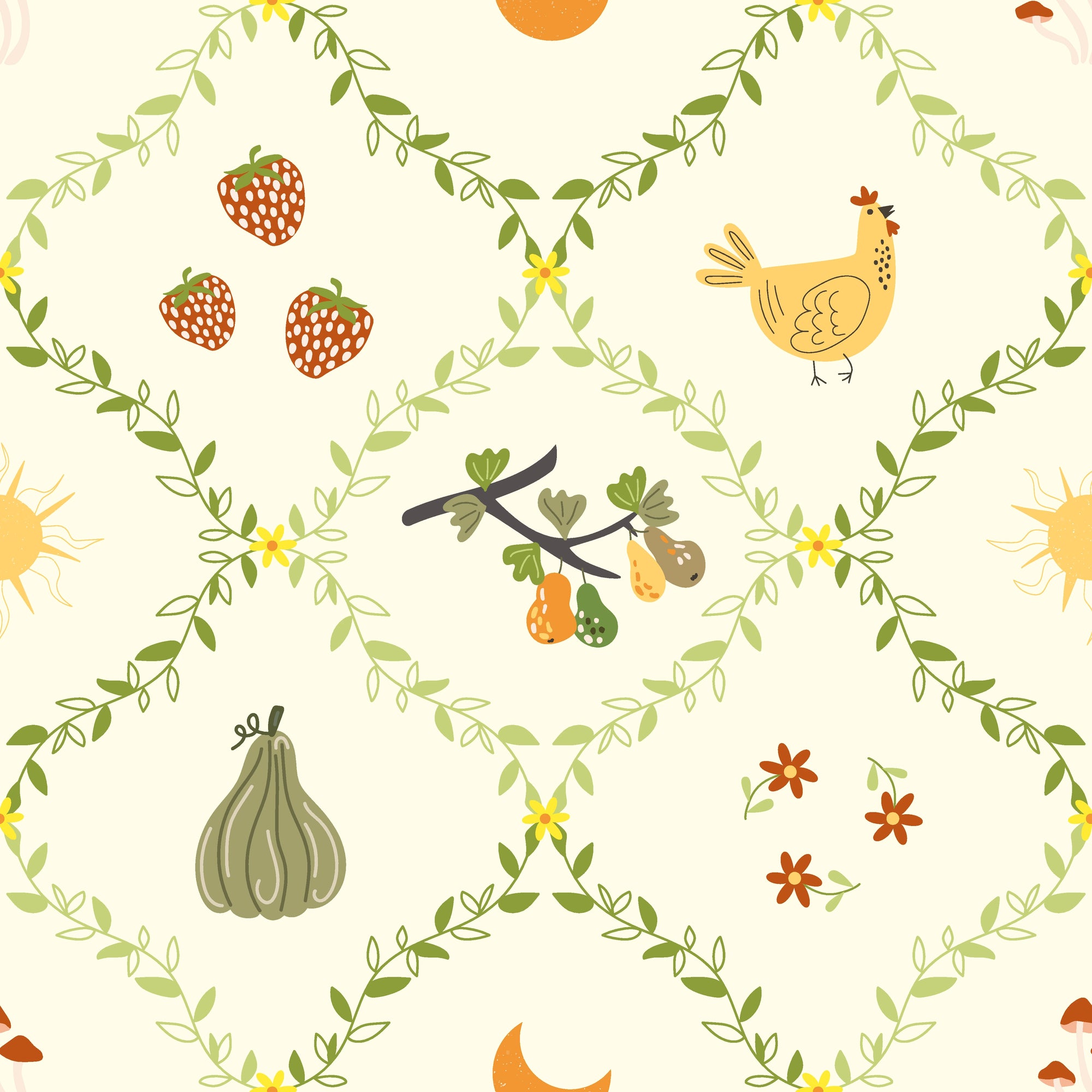 Matte harvest gourd and strawberry peel and stick wallpaper - Autumn Gourd