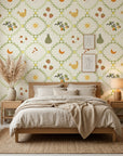 Autumn Gourd whimsical harvest botanical wallpaper adding character to a cozy bedroom
