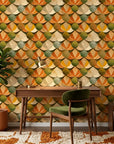 Autumn Scales earthy geometric scallop wallpaper adding character to a cozy bedroom