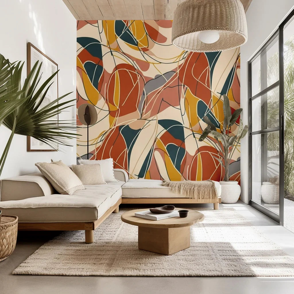 Flowing segments in a reddish-clay hue and a cold slate tone join to form this nostalgic, vitreous design