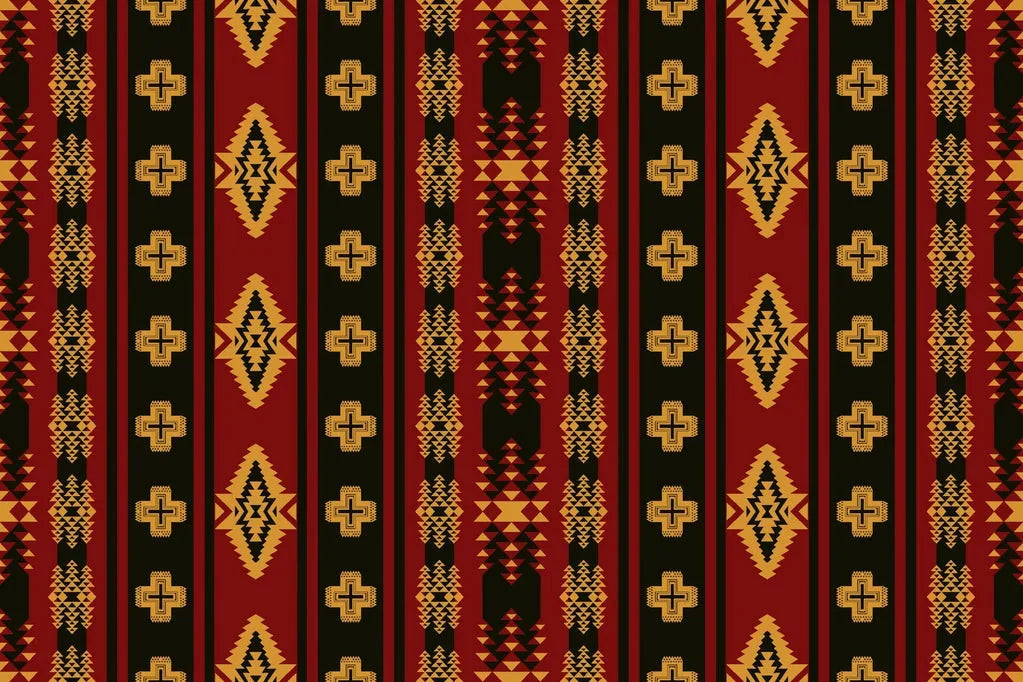 Aztec Echoes red and black tribal geometric wallpaper