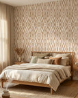Aztec Quilt geometric tribal wallpaper adding character to a cozy bedroom