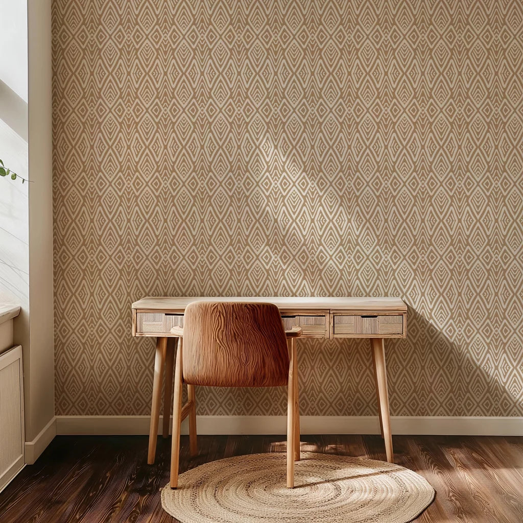 An energetic, ethnic geometric design featuring a bright, expansive spectrum of colors, suitable for a striking decor piece