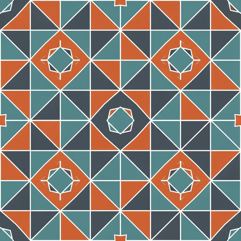 A vibrant, colorful display of repeated geometric triangles, forming an energetic wall covering