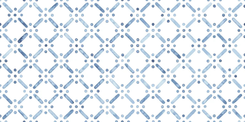 Minimalist blue pattern of connected dots on a clean white background, conveying a crisp coastal style.
