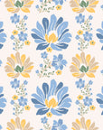 Self-adhesive wallpaper featuring a blue and yellow floral folk art design – Azure Bloom