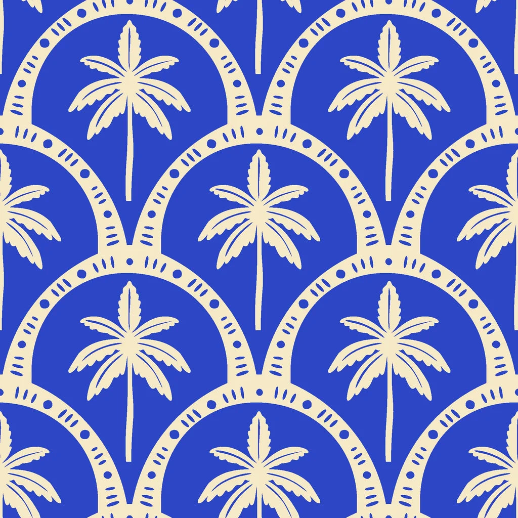 Smooth vibrant blue palm tree peel and stick wallpaper - Azure Canopy